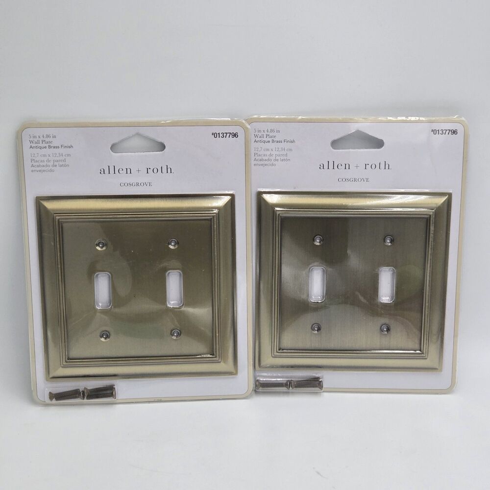 Allen & Roth Double Toggle Wall Plate Antique Brass Finish Light Switch Lot Of 2